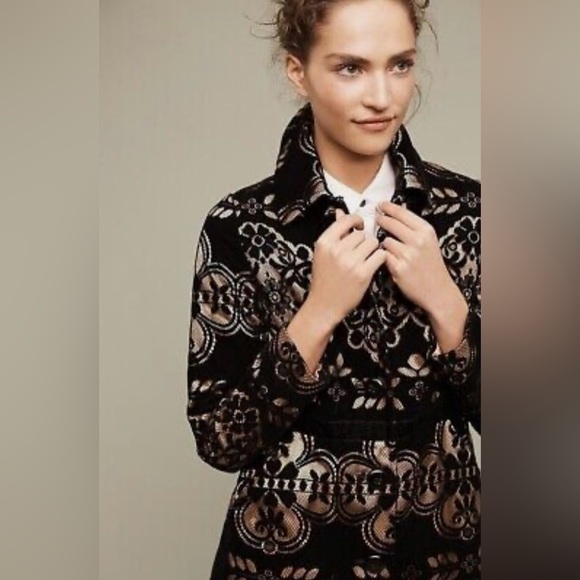 Tracy Reese Jackets & Blazers - Anthropologie Plenty by Tracy Reese Laced Velvet Black Gold Coat Size 8 NWOT